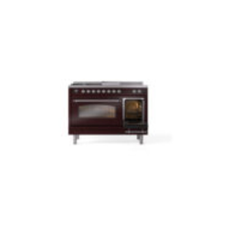 ILVE_UP48FSNMPBUCLP_Nostalgie_II_48"_Dual_Fuel_Range_side_oven_door_opened