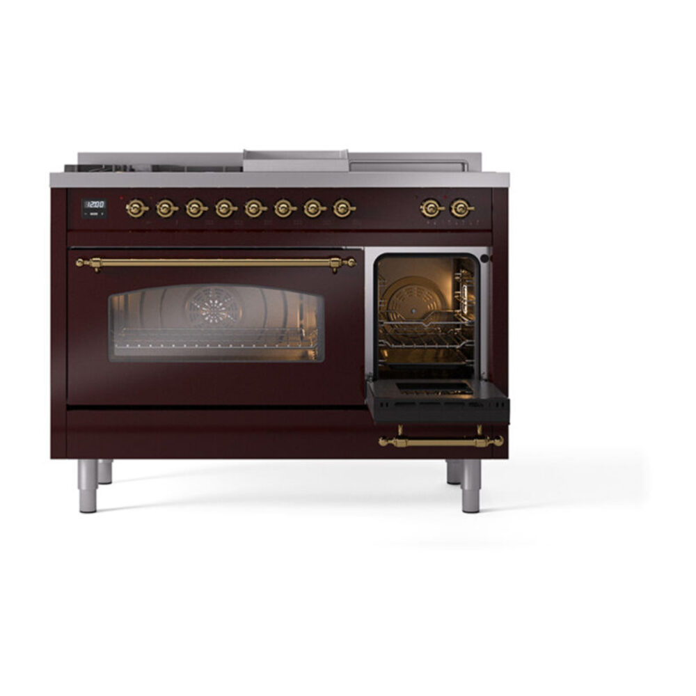 ILVE_UP48FSNMPBUG_Nostalgie_II_48"_Dual_Fuel_Range_side_oven_door_opened