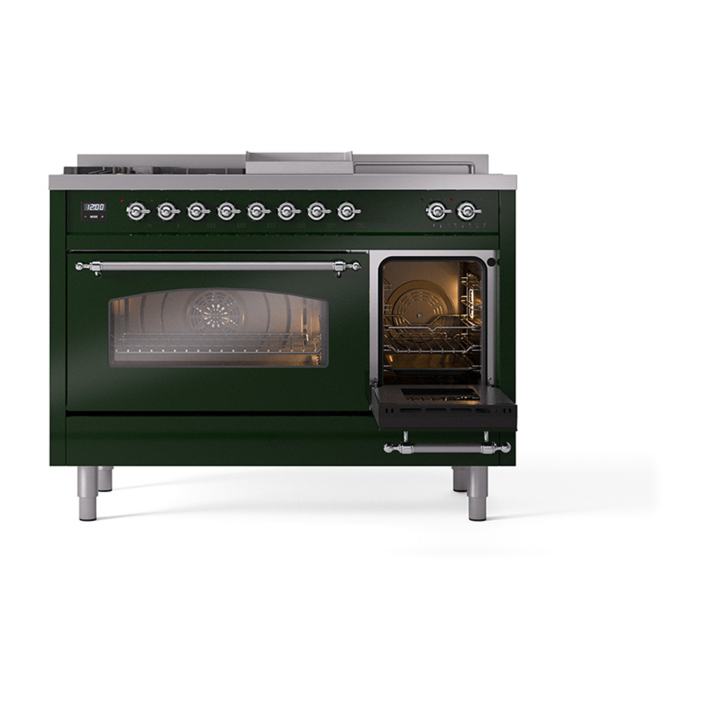 ILVE_UP48FSNMPEGCLP_Nostalgie_II_48"_Dual_Fuel_Range_side_oven_door_opened