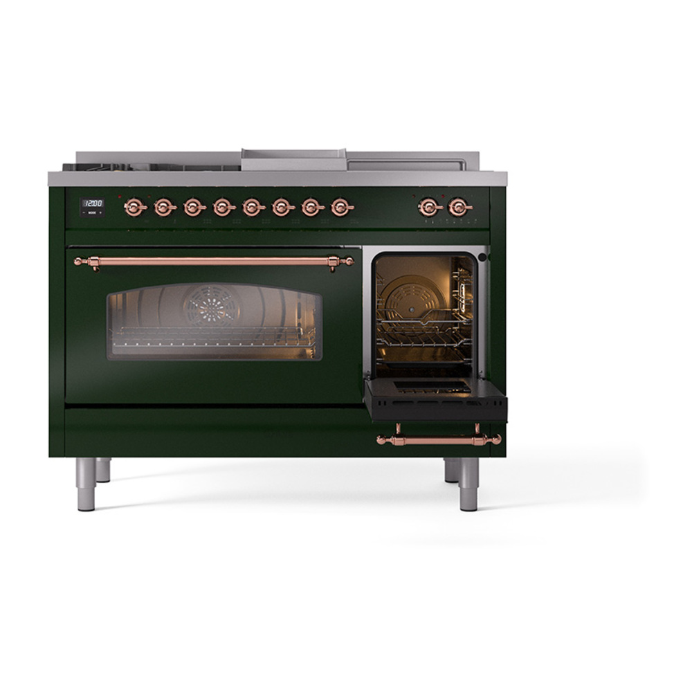 ILVE_UP48FSNMPEGP_Nostalgie_II_48"_Dual_Fuel_Range_side_oven_door_opened