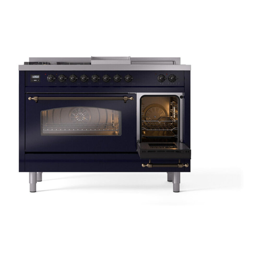 ILVE_UP48FSNMPMBBLP_Nostalgie_II_48"_Dual_Fuel_Range_side_oven_door_opened