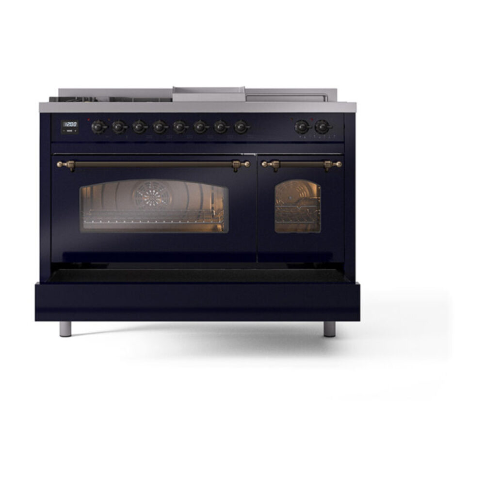 ILVE_UP48FSNMPMBB_Nostalgie_II_48"_Dual_Fuel_Range_drawer_opened