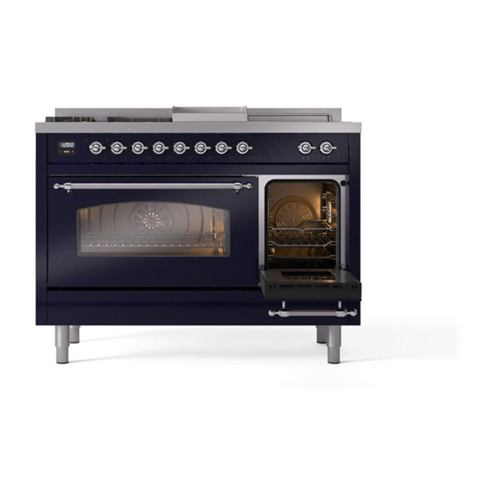 ILVE_UP48FSNMPMBC_Nostalgie_II_48"_Dual_Fuel_Range_side_oven_door_opened