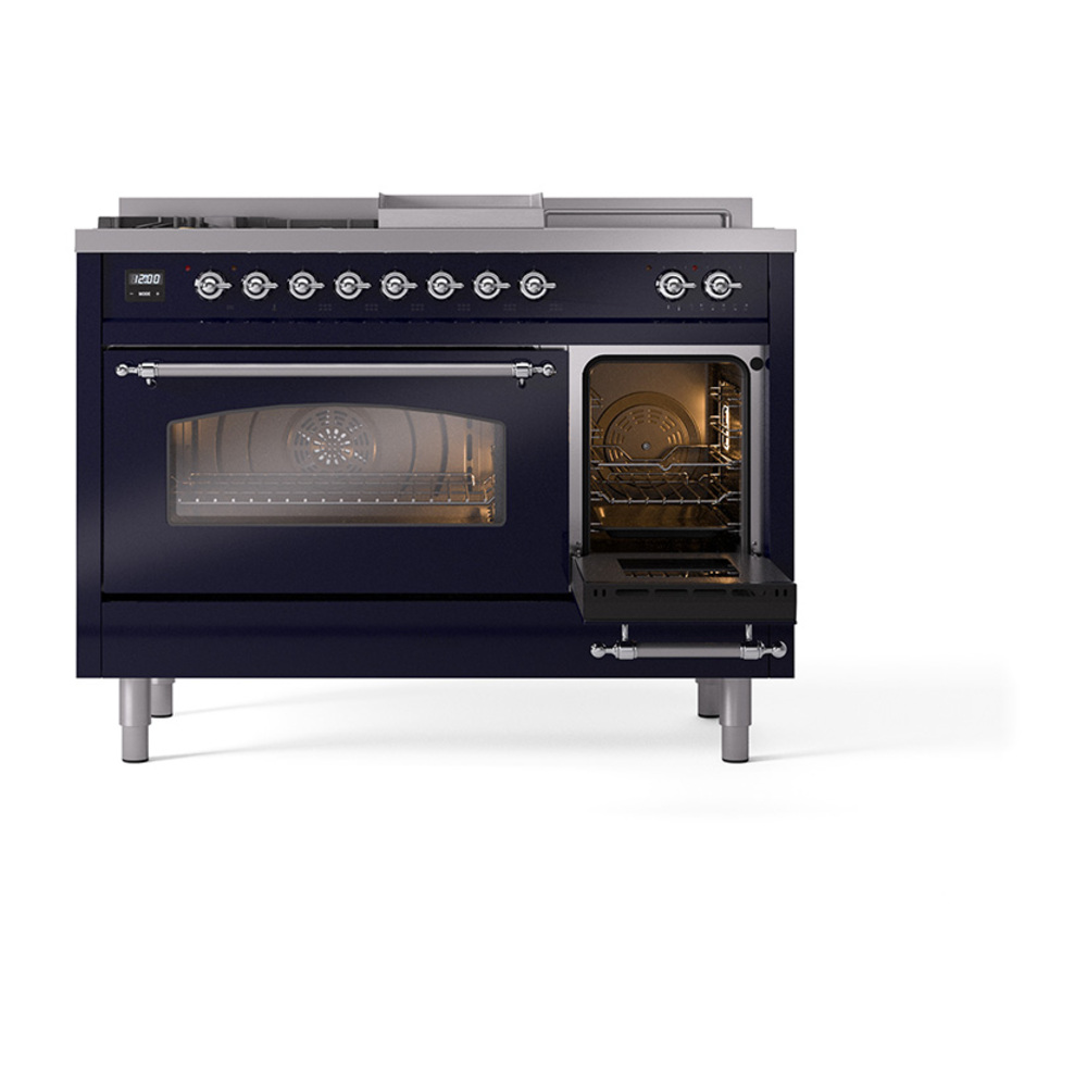 ILVE_UP48FSNMPMBC_Nostalgie_II_48"_Dual_Fuel_Range_side_oven_door_opened