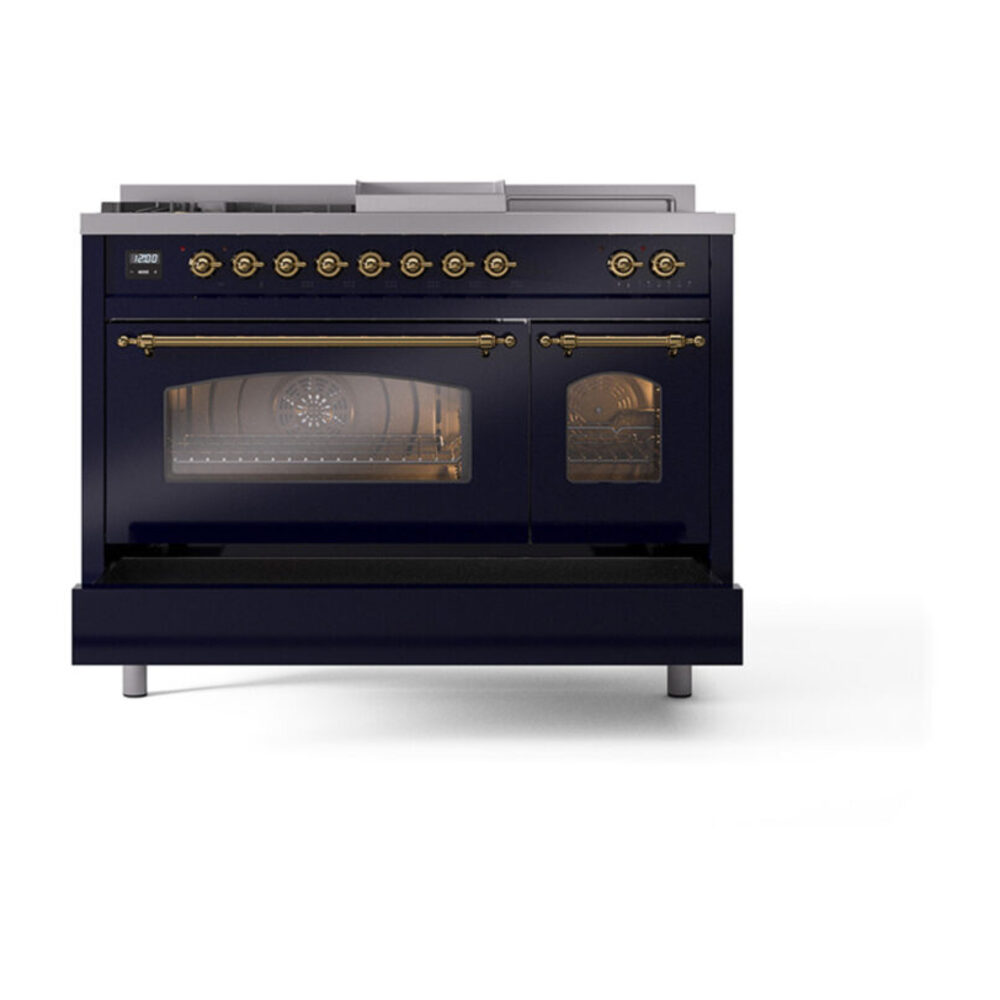 ILVE_UP48FSNMPMBGLP_Nostalgie_II_48"_Dual_Fuel_Range_drawer_opened