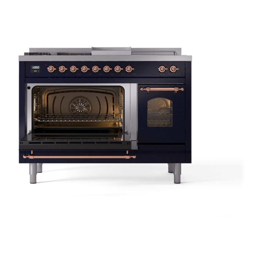 ILVE_UP48FSNMPMBPLP_Nostalgie_II_48"_Dual_Fuel_Range_main_oven_door_opened