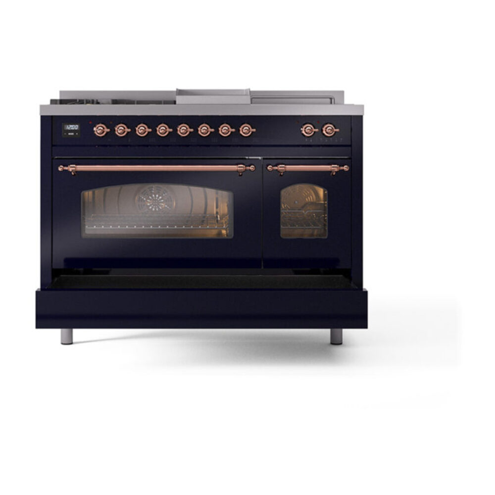 ILVE_UP48FSNMPMBPLP_Nostalgie_II_48"_Dual_Fuel_Range_drawer_opened