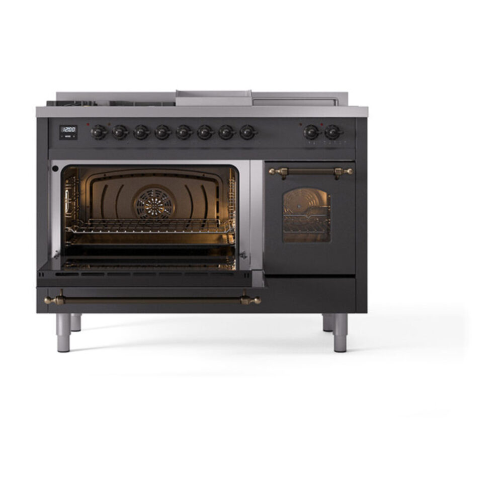 ILVE_UP48FSNMPMGBLP_Nostalgie_II_48"_Dual_Fuel_Range_main_oven_door_opened