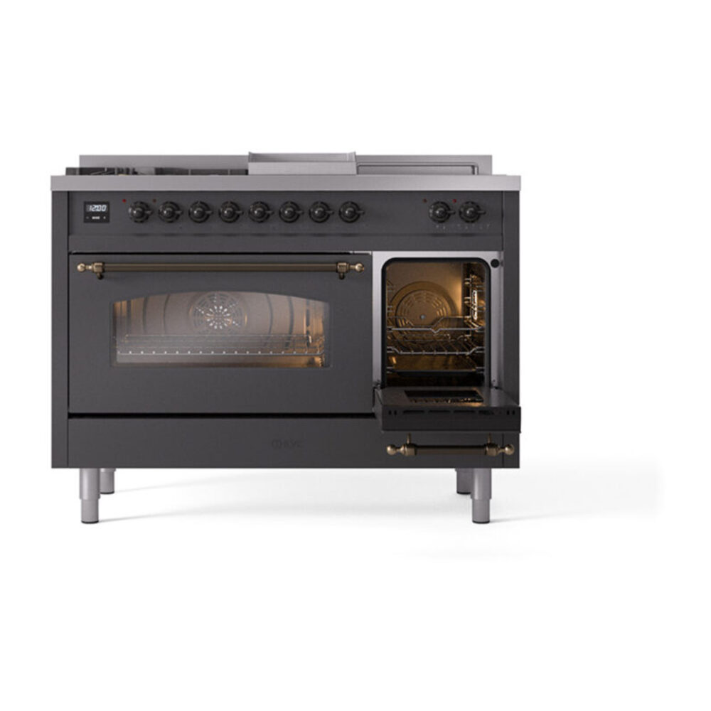 ILVE_UP48FSNMPMGBLP_Nostalgie_II_48"_Dual_Fuel_Range_side_oven_door_opened