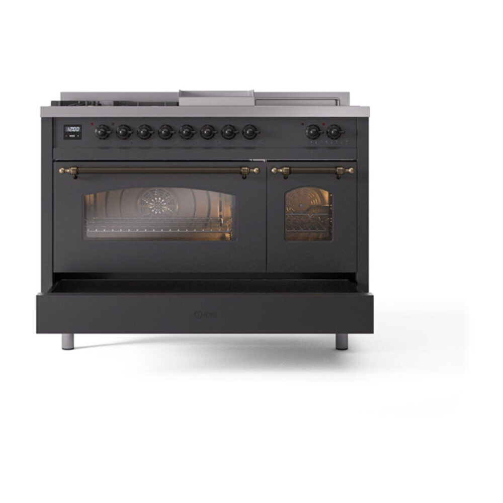 ILVE_UP48FSNMPMGBLP_Nostalgie_II_48"_Dual_Fuel_Range_drawer_opened