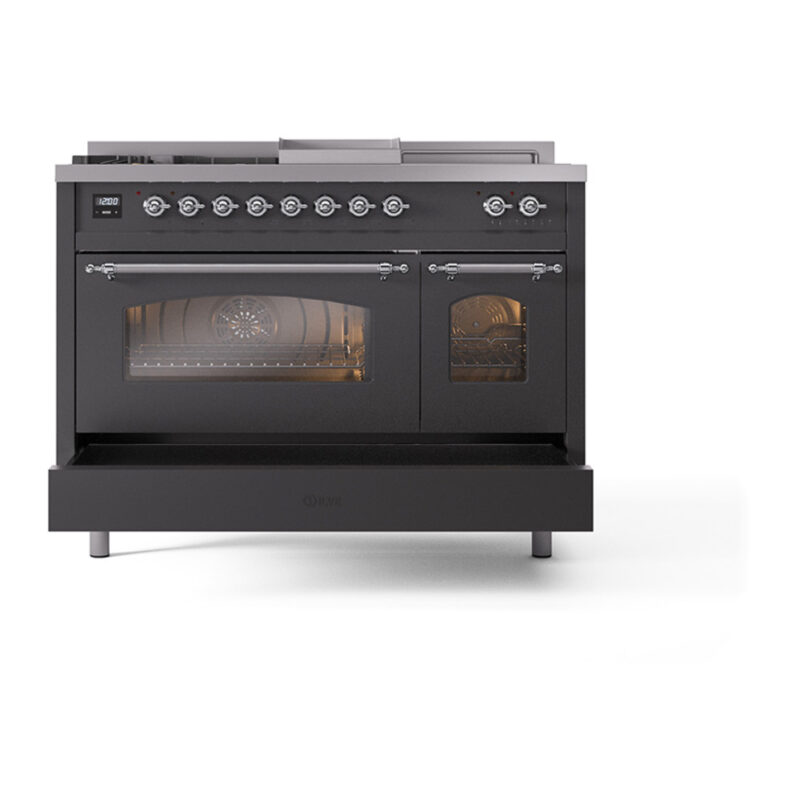ILVE_UP48FSNMPMGCLP_Nostalgie_II_48"_Dual_Fuel_Range_drawer_opened