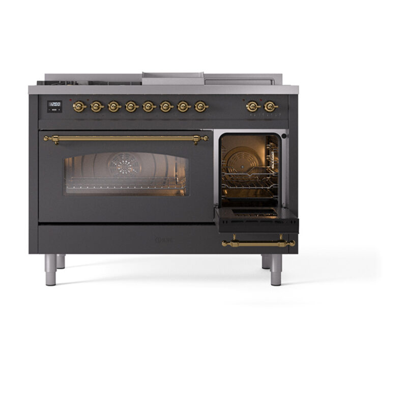 ILVE_UP48FSNMPMGG_Nostalgie_II_48"_Dual_Fuel_Range_side_oven_door_opened