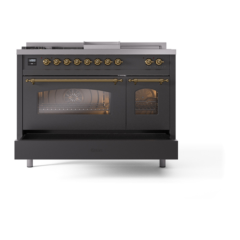 ILVE_UP48FSNMPMGG_Nostalgie_II_48"_Dual_Fuel_Range_drawer_opened