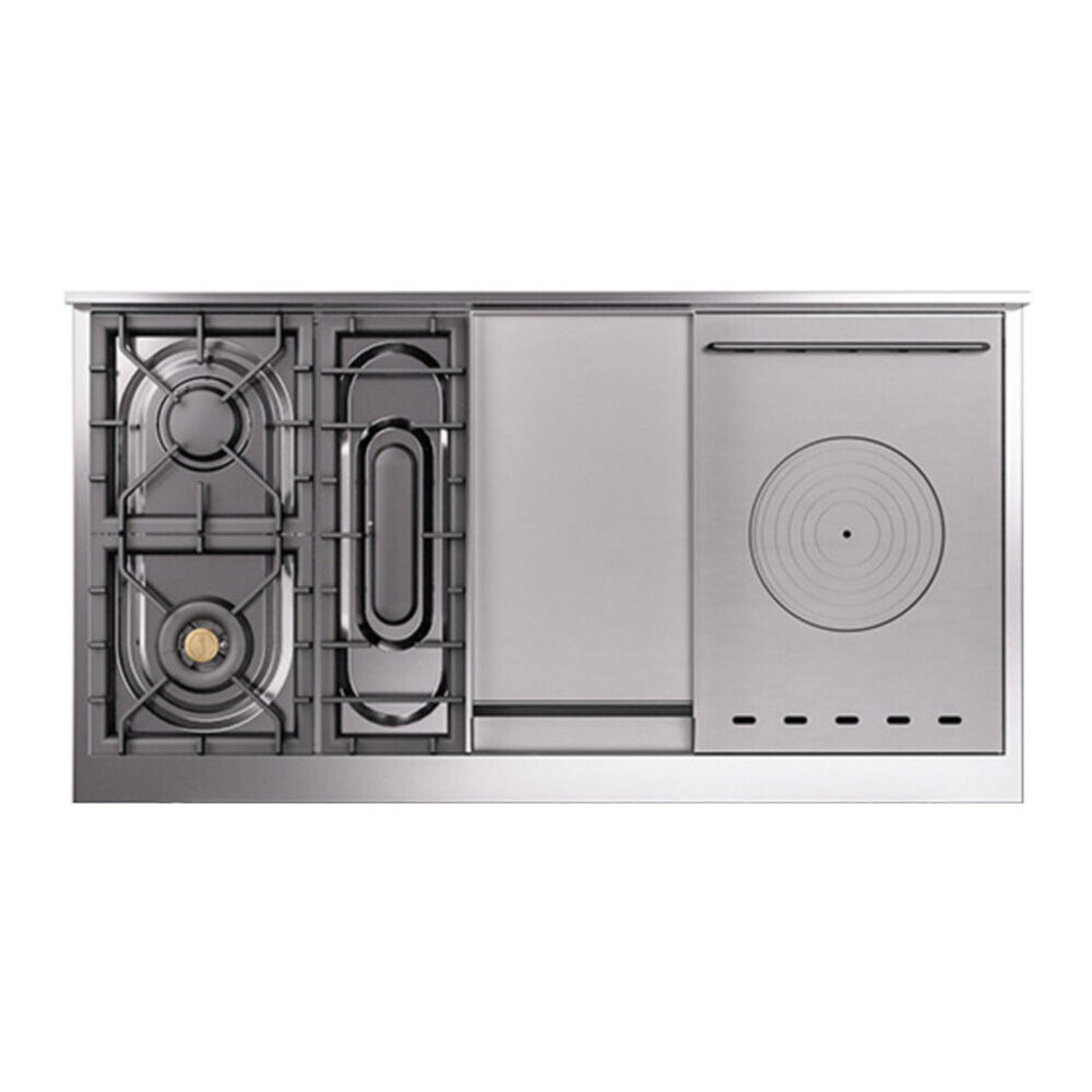 ILVE UP48FSNMPMMBLP Nostalgie II 48 inch Dual Fuel Range with 5.02 cu. ft. Total Double Oven Capacity (5 Sealed Burners + Griddle + French Top, Liquid Propane, Triple Glass Door, Mediterranean Mint, Burnished) 5 ILVE UP48F Nostalgie II 48 inch Dual Fuel Range with 5.02 cu. ft. Total Double Oven Capacity