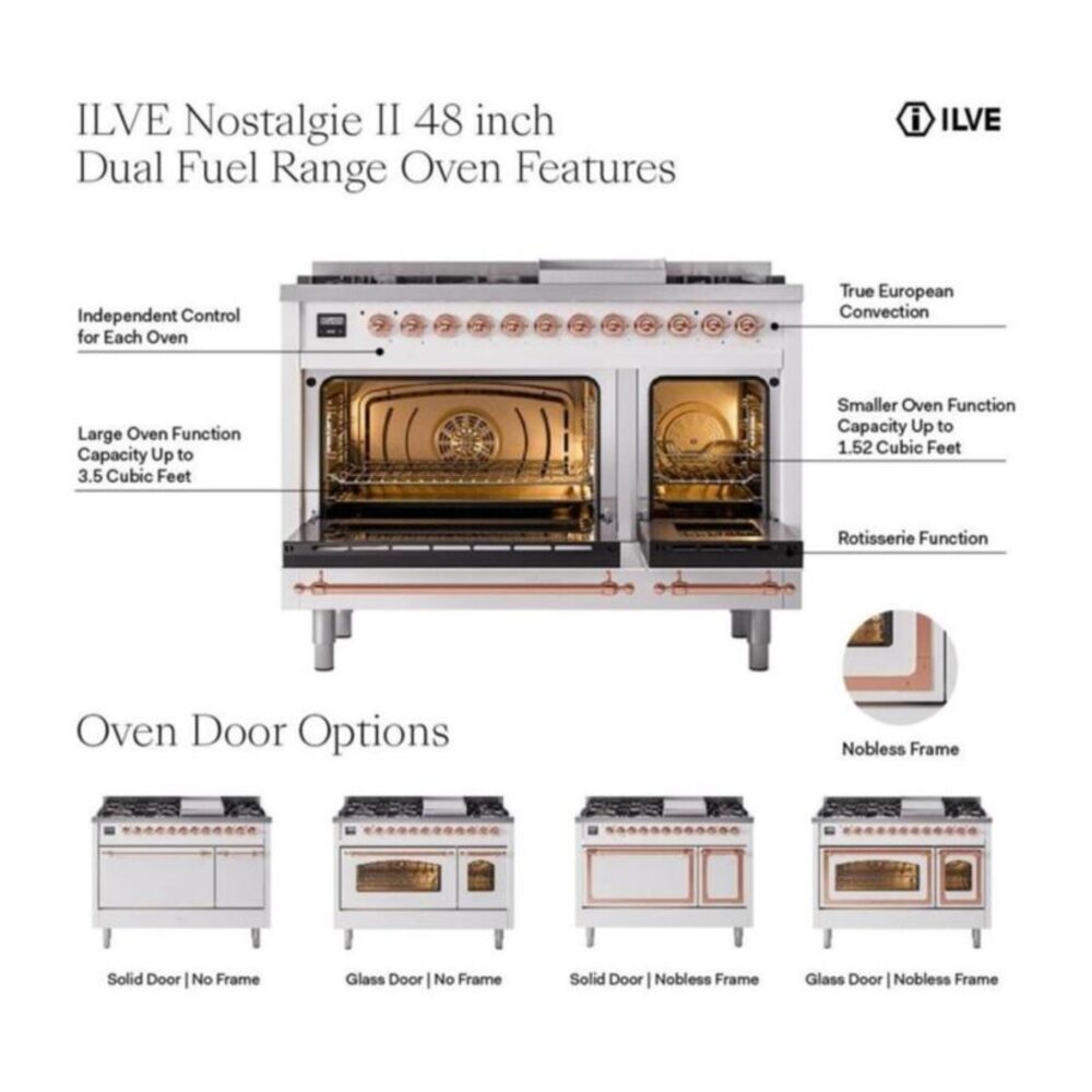 ILVE UP48F Nostalgie II 48 inch Dual Fuel Range with 5.02 cu. ft. Total Double Oven Capacity