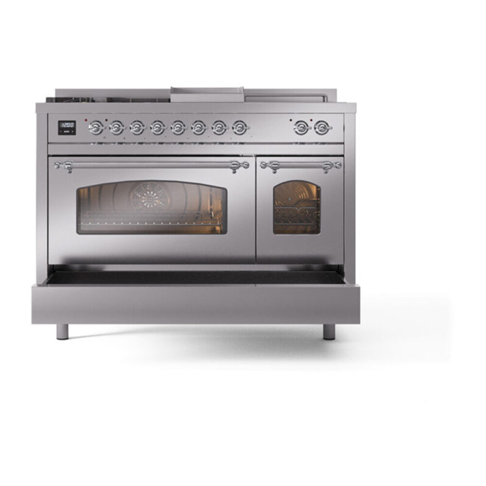 ILVE_UP48FSNMPSSC_Nostalgie_II_48"_Dual_Fuel_Range_drawer_opened