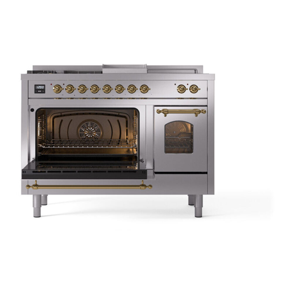 ILVE_UP48FSNMPSSGLP_Nostalgie_II_48"_Dual_Fuel_Range_main_oven_door_opened
