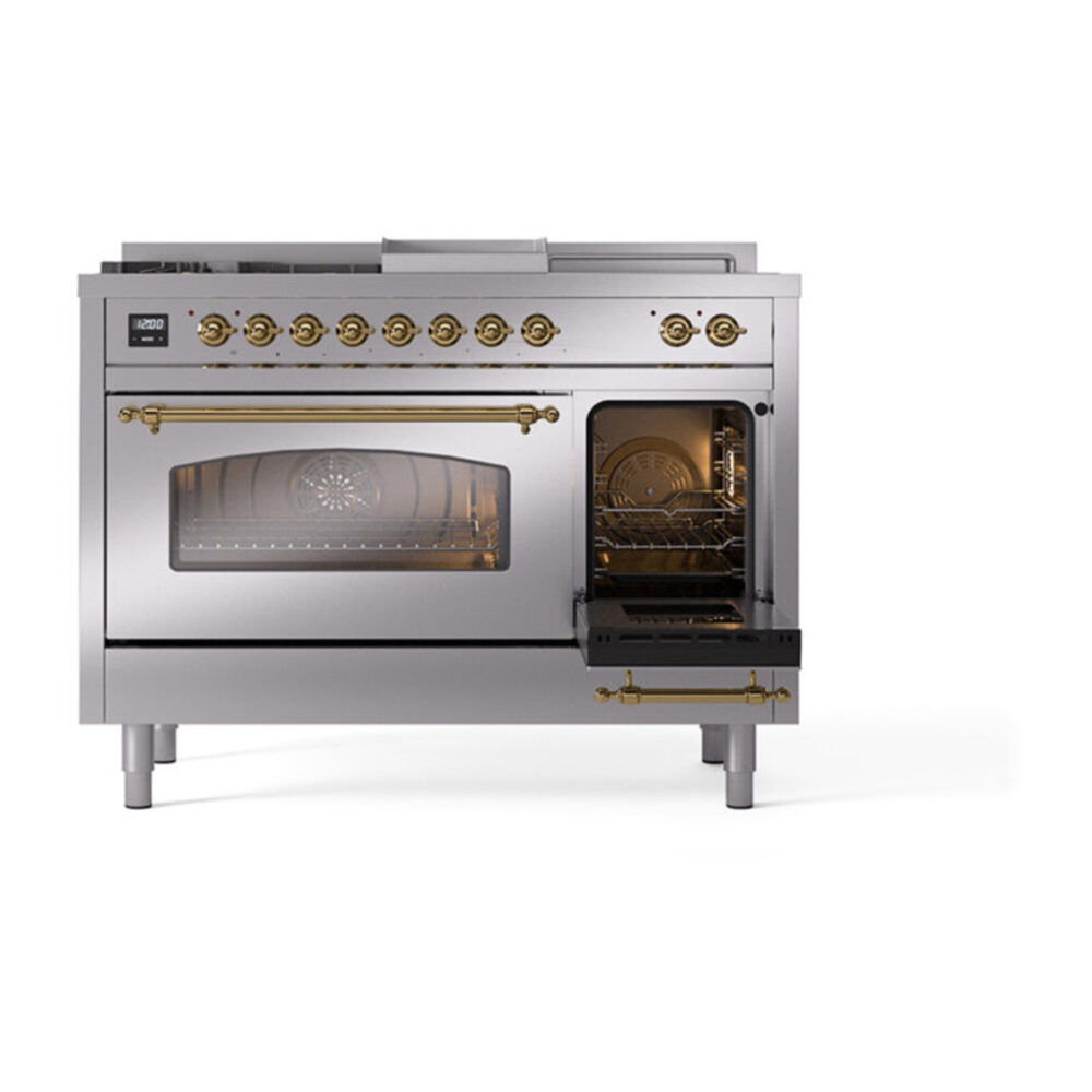 ILVE_UP48FSNMPSSG_Nostalgie_II_48"_Dual_Fuel_Range_side_oven_door_opened