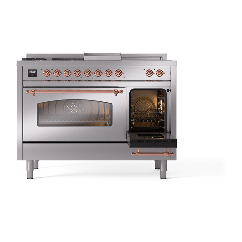 ILVE_UP48FSNMPSSPLP_Nostalgie_II_48"_Dual_Fuel_Range_side_oven_door_opened