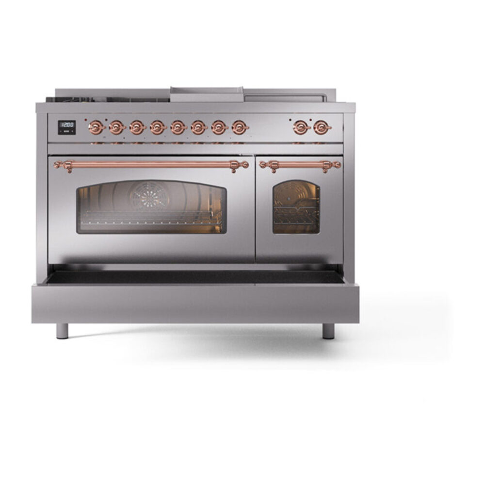 ILVE_UP48FSNMPSSPLP_Nostalgie_II_48"_Dual_Fuel_Range_drawer_opened