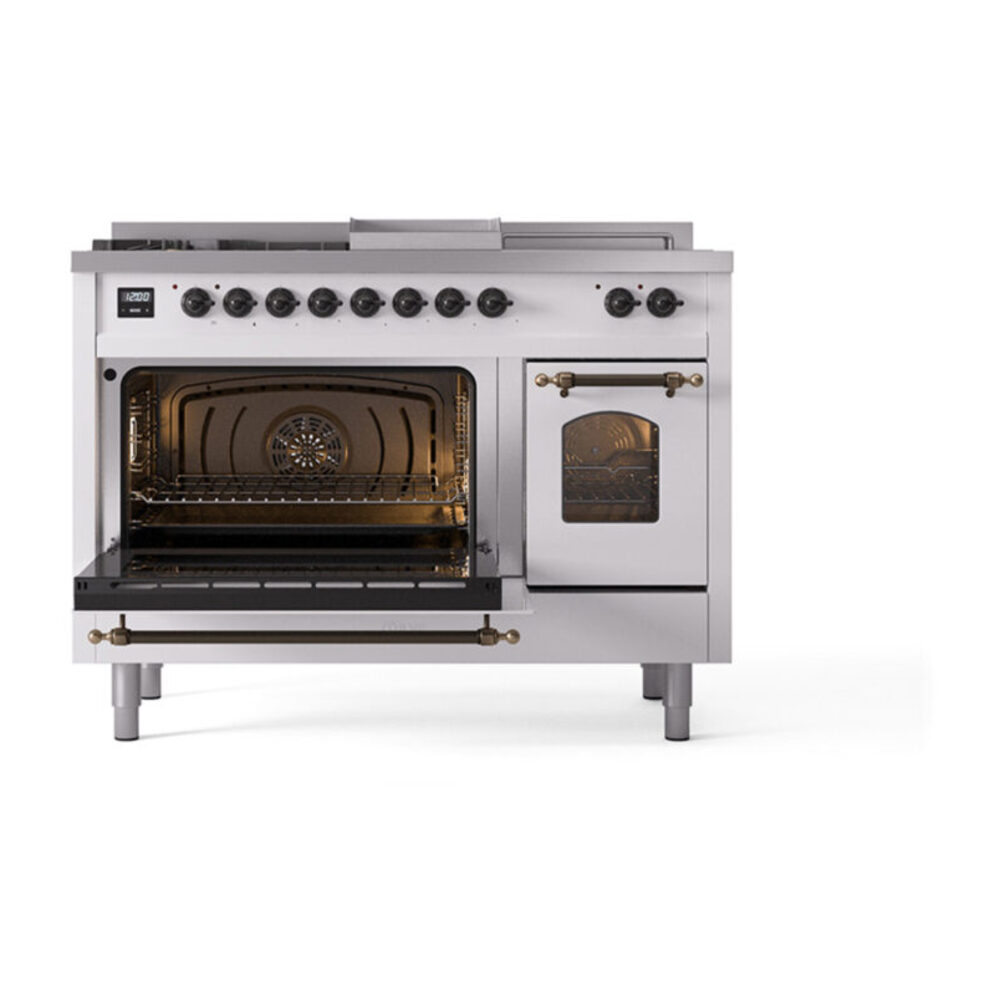 ILVE_UP48FSNMPWHBLP_Nostalgie_II_48"_Dual_Fuel_Range_main_oven_door_opened