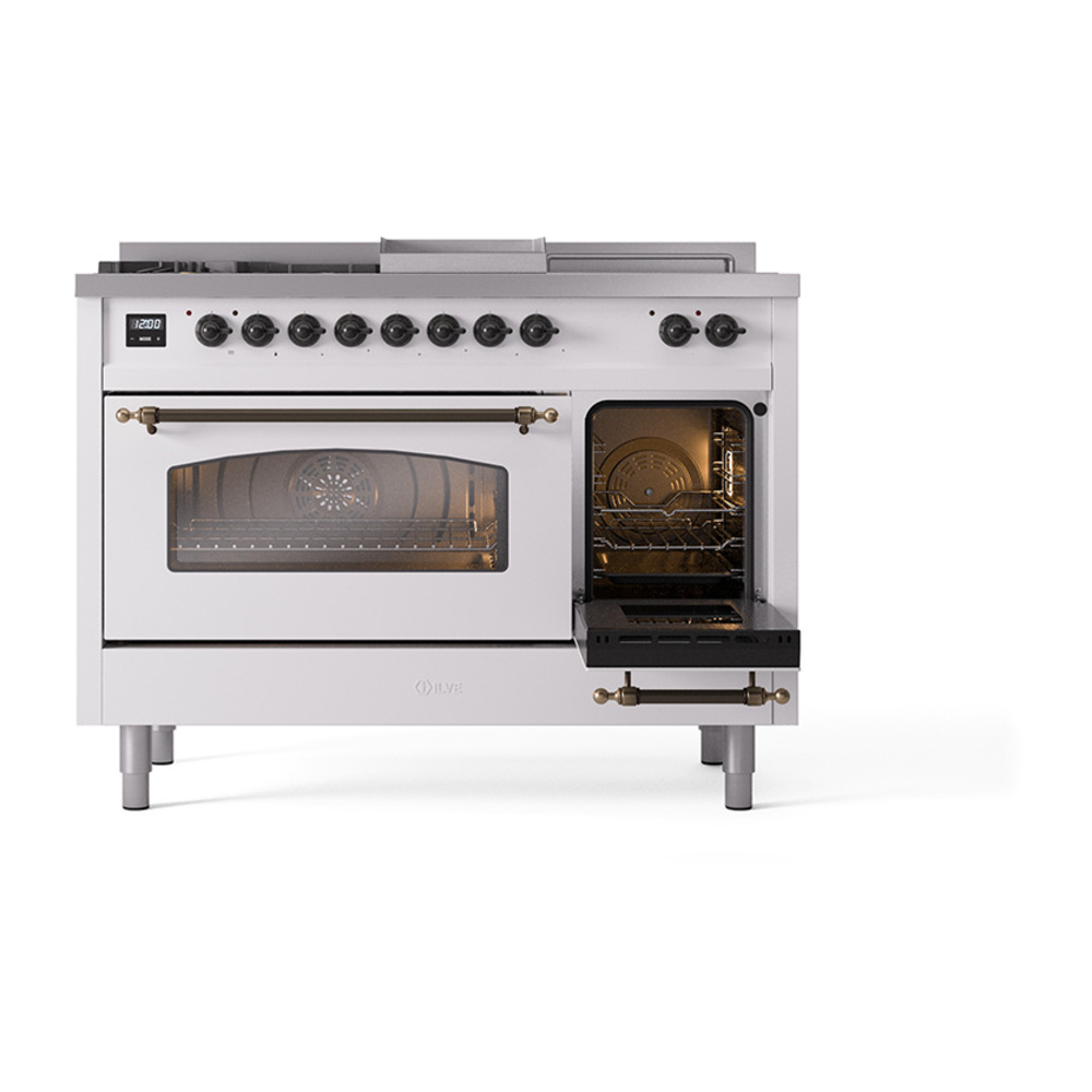 ILVE_UP48FSNMPWHB_Nostalgie_II_48"_Dual_Fuel_Range_side_oven_door_opened