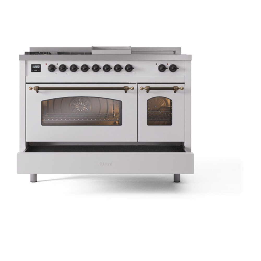 ILVE_UP48FSNMPWHB_Nostalgie_II_48"_Dual_Fuel_Range_drawer_opened