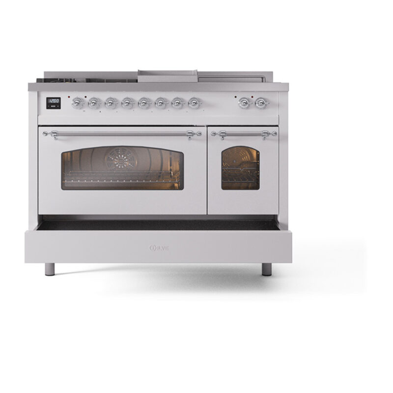 ILVE_UP48FSNMPWHCLP_Nostalgie_II_48"_Dual_Fuel_Range_drawer_opened
