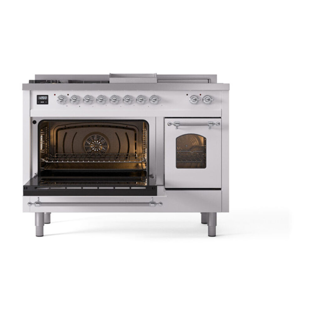 ILVE_UP48FSNMPWHC_Nostalgie_II_48"_Dual_Fuel_Range_main_oven_door_opened