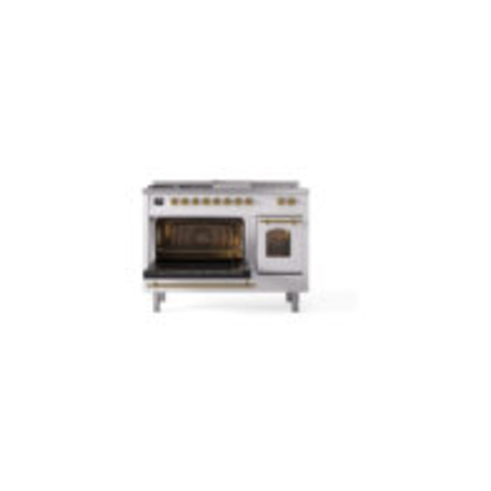 ILVE_UP48FSNMPWHGLP_Nostalgie_II_30"_Dual_Fuel_Range_side_oven_door_opened