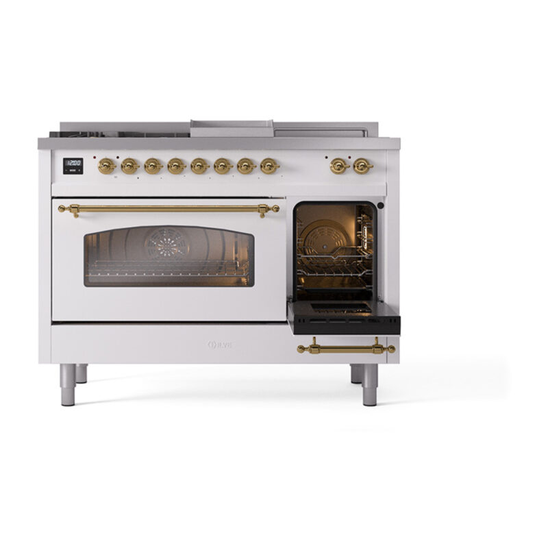 ILVE_UP48FSNMPWHG_Nostalgie_II_48"_Dual_Fuel_Range_side_oven_door_opened