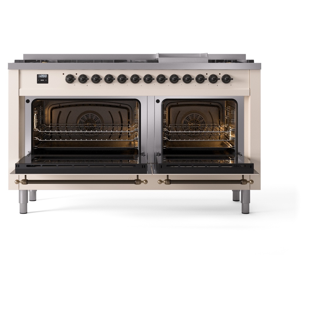 ILVE UP60FNMPAWBLP Nostalgie II 60" Dual Fuel Range, oven doors opened