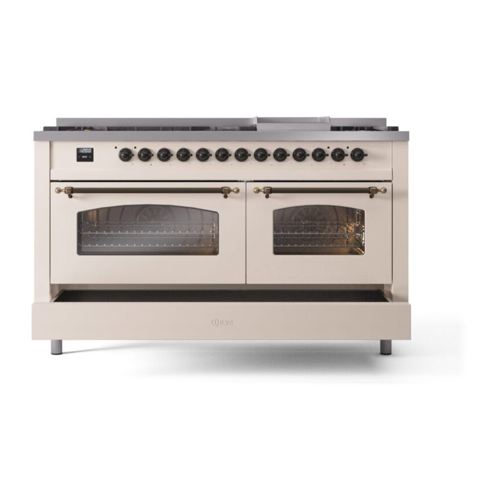 ILVE UP60FNMPAWBLP Nostalgie II 60" Dual Fuel Range, drawer opened