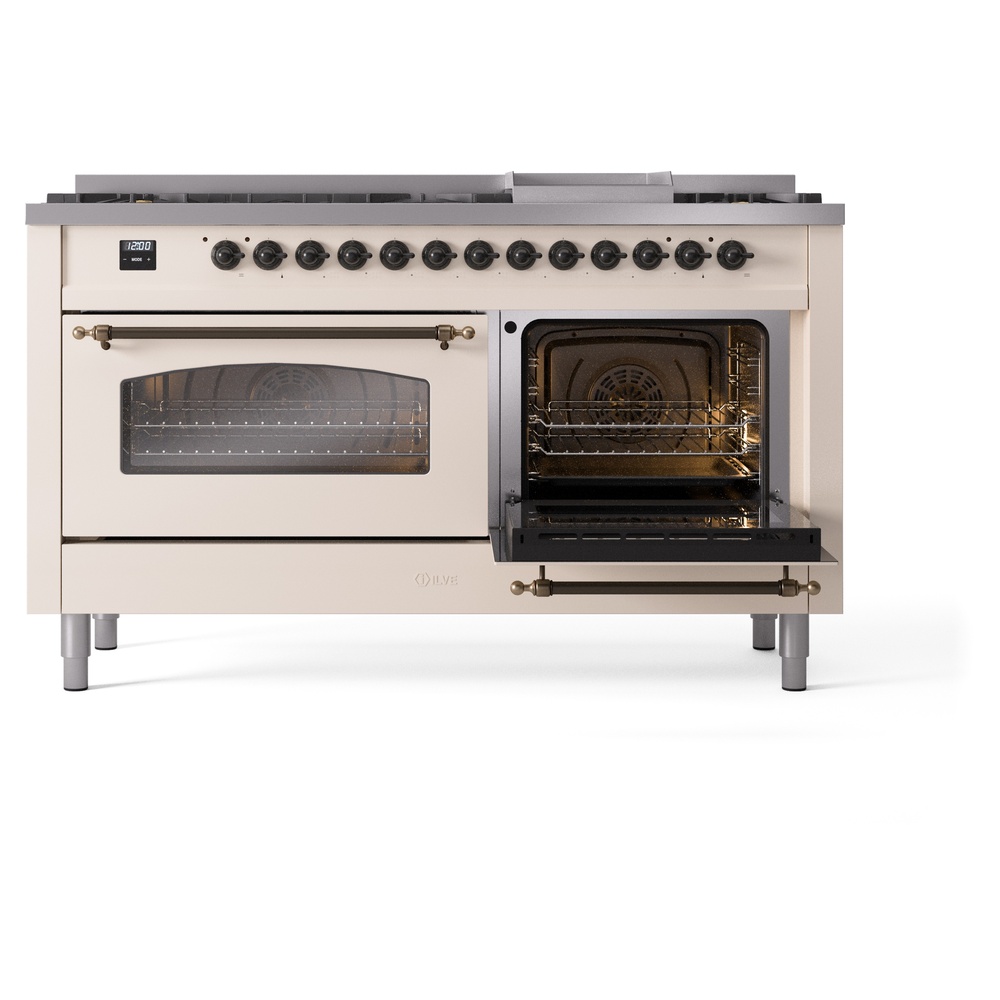 ILVE UP60FNMPAWB Nostalgie II 60" Dual Fuel Range, side oven door opened