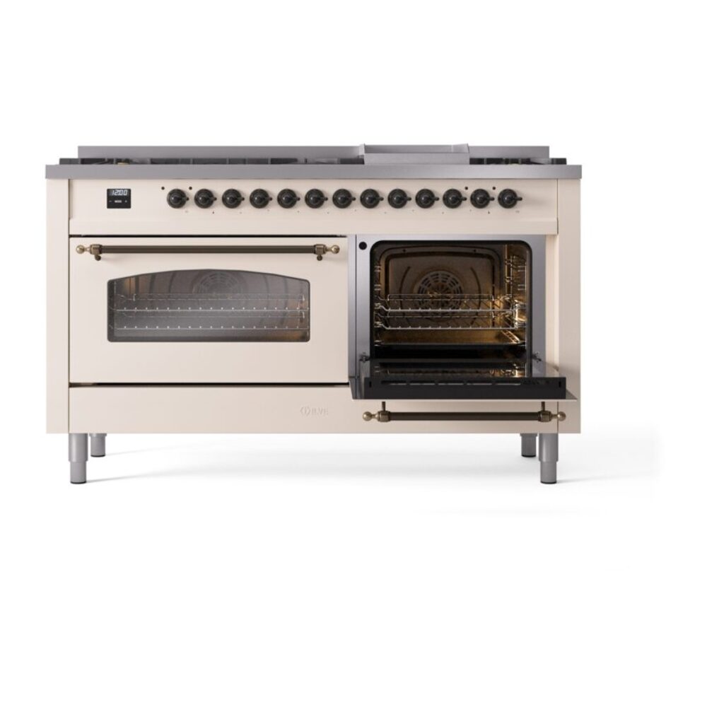 ILVE UP60FNMPAWB Nostalgie II 60" Dual Fuel Range, side oven door opened