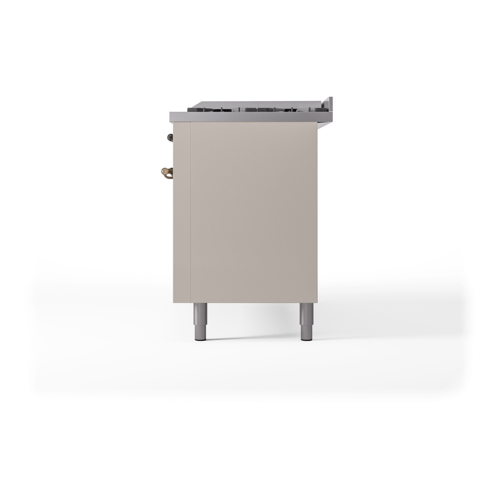 ILVE UP60FNMPAWB Nostalgie II 60 inch Dual Fuel Range with 5.8 cu. ft. Total Double Oven Capacity (9 Sealed Burners + Griddle, Natural Gas, Triple Glass Door, Antique White, Burnished) 15 ILVE UP60FNMPAWB Nostalgie II 60" Dual Fuel Range, right side view