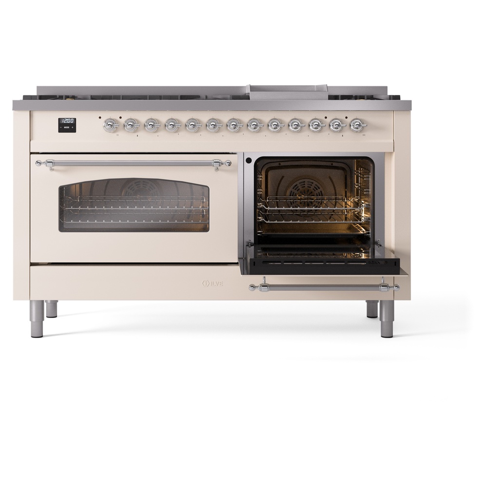 ILVE UP60FNMPAWCLP Nostalgie II 60" Dual Fuel Range, side oven door opened