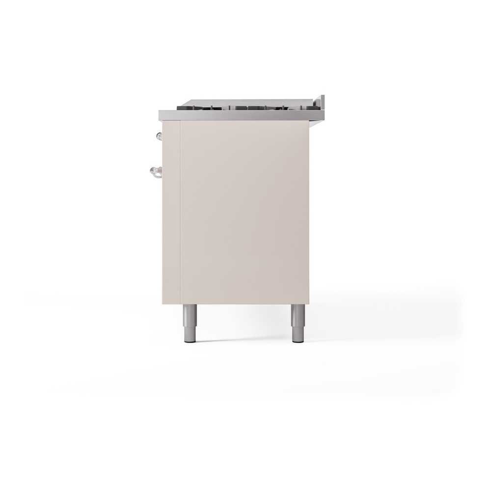 ILVE UP60FNMPAWCLP Nostalgie II 60 inch Dual Fuel Range with 5.8 cu. ft. Total Double Oven Capacity (9 Sealed Burners + Griddle, Liquid Propane, Triple Glass Door, Antique White, Chrome) 13 ILVE UP60FNMPAWCLP Nostalgie II 60" Dual Fuel Range, right side view