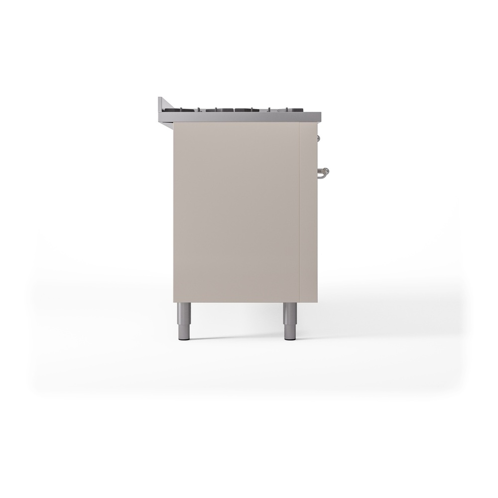 ILVE UP60FNMPAWC Nostalgie II 60 inch Dual Fuel Range with 5.8 cu. ft. Total Double Oven Capacity (9 Sealed Burners + Griddle, Natural Gas, Triple Glass Door, Antique White, Chrome) 11 ILVE UP60FNMPAWC Nostalgie II 60" Dual Fuel Range, left side view