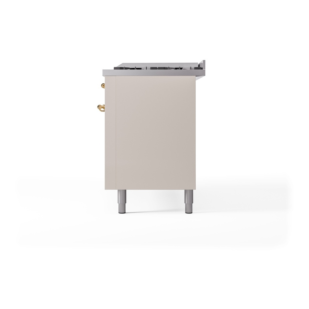 ILVE UP60FNMPAWGLP Nostalgie II 60 inch Dual Fuel Range with 5.8 cu. ft. Total Double Oven Capacity (9 Sealed Burners + Griddle, Liquid Propane, Triple Glass Door, Antique White, Brass) 19 ILVE UP60FNMPAWGLP Nostalgie II 60" Dual Fuel Range, right side view