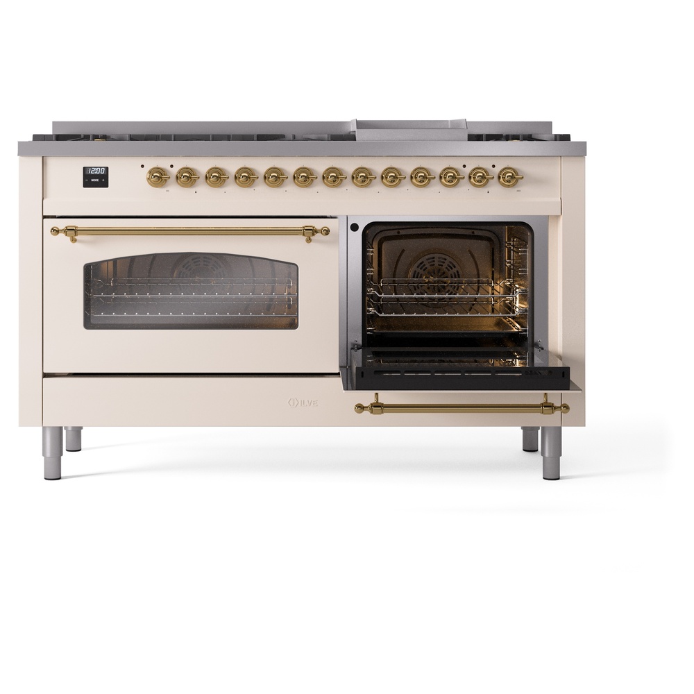 ILVE UP60FNMPAWG Nostalgie II 60" Dual Fuel Range, side oven door opened