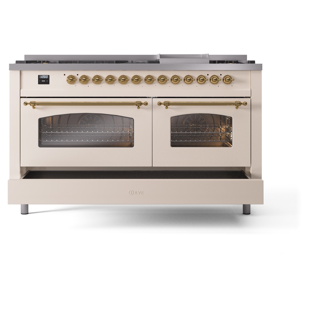 ILVE UP60FNMPAWG Nostalgie II 60" Dual Fuel Range, drawer opened