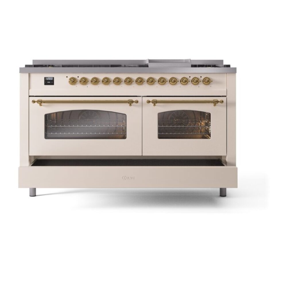 ILVE UP60FNMPAWG Nostalgie II 60" Dual Fuel Range, drawer opened
