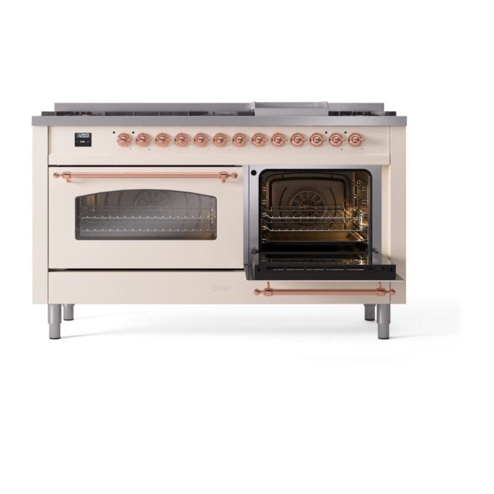 ILVE UP60FNMPAWPLP Nostalgie II 60" Dual Fuel Range, side oven door opened