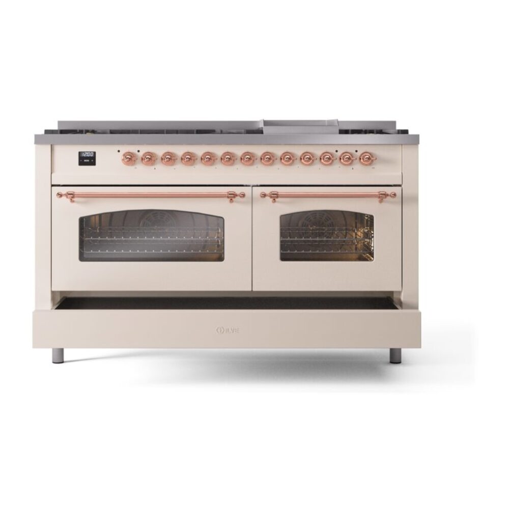 ILVE UP60FNMPAWPLP Nostalgie II 60" Dual Fuel Range, drawer opened