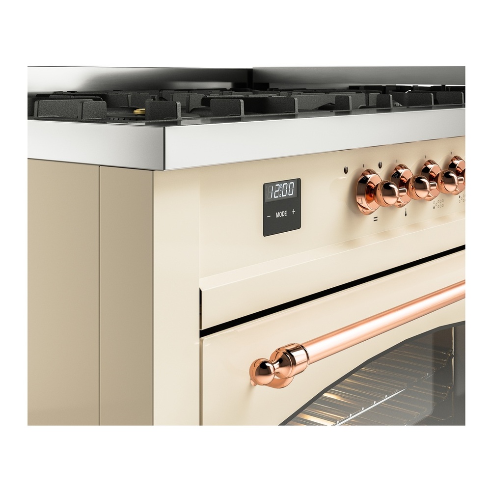 ILVE UP60FNMPAWPLP Nostalgie II 60 inch Dual Fuel Range with 5.8 cu. ft. Total Double Oven Capacity (9 Sealed Burners + Griddle, Liquid Propane, Triple Glass Door, Antique White, Copper) 10 ILVE UP60FNMPAWPLP Nostalgie II 60" Dual Fuel Range, details
