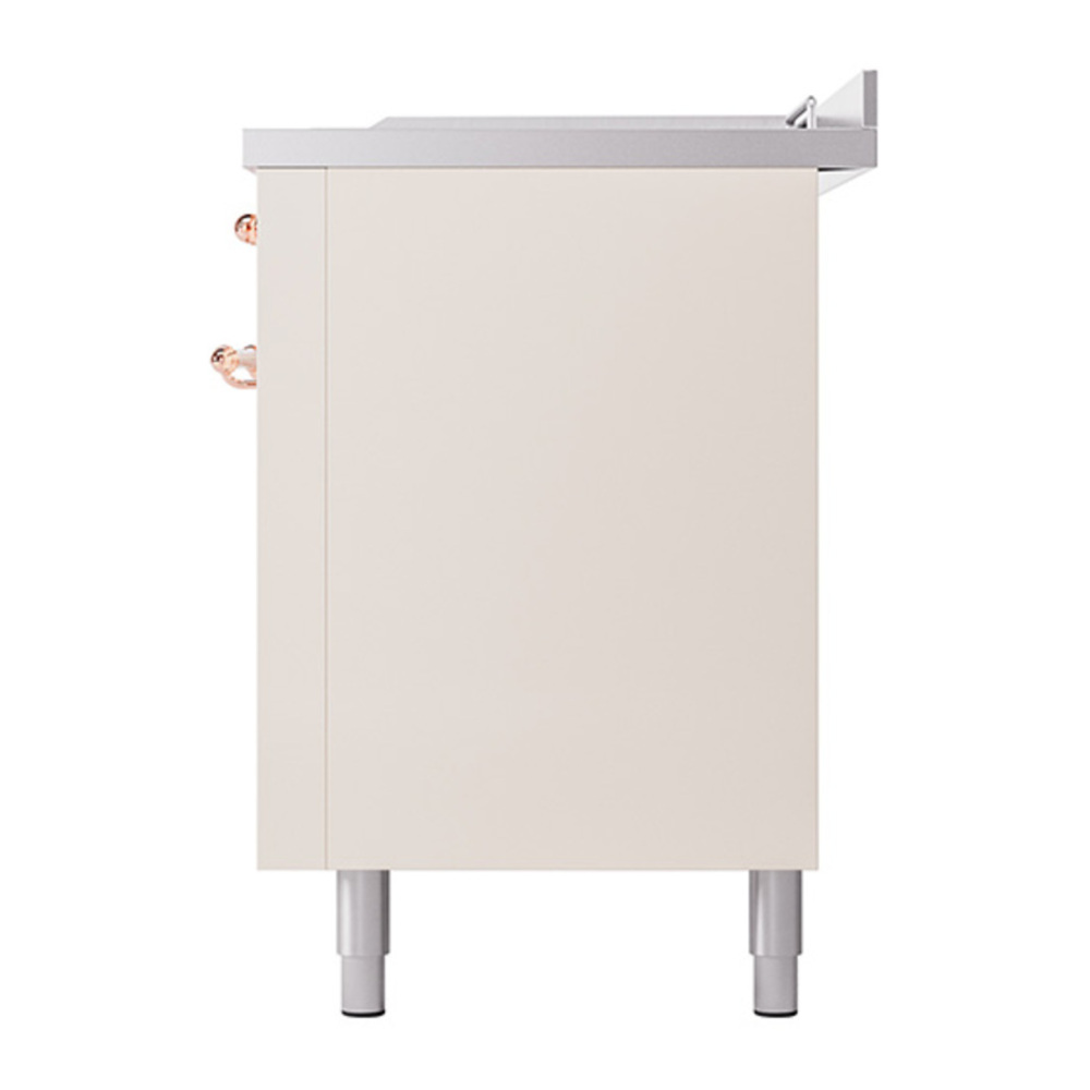 ILVE UP60FNMPAWPLP Nostalgie II 60 inch Dual Fuel Range with 5.8 cu. ft. Total Double Oven Capacity (9 Sealed Burners + Griddle, Liquid Propane, Triple Glass Door, Antique White, Copper) 13 ILVE UP60FNMPAWPLP Nostalgie II 60" Dual Fuel Range, right side view