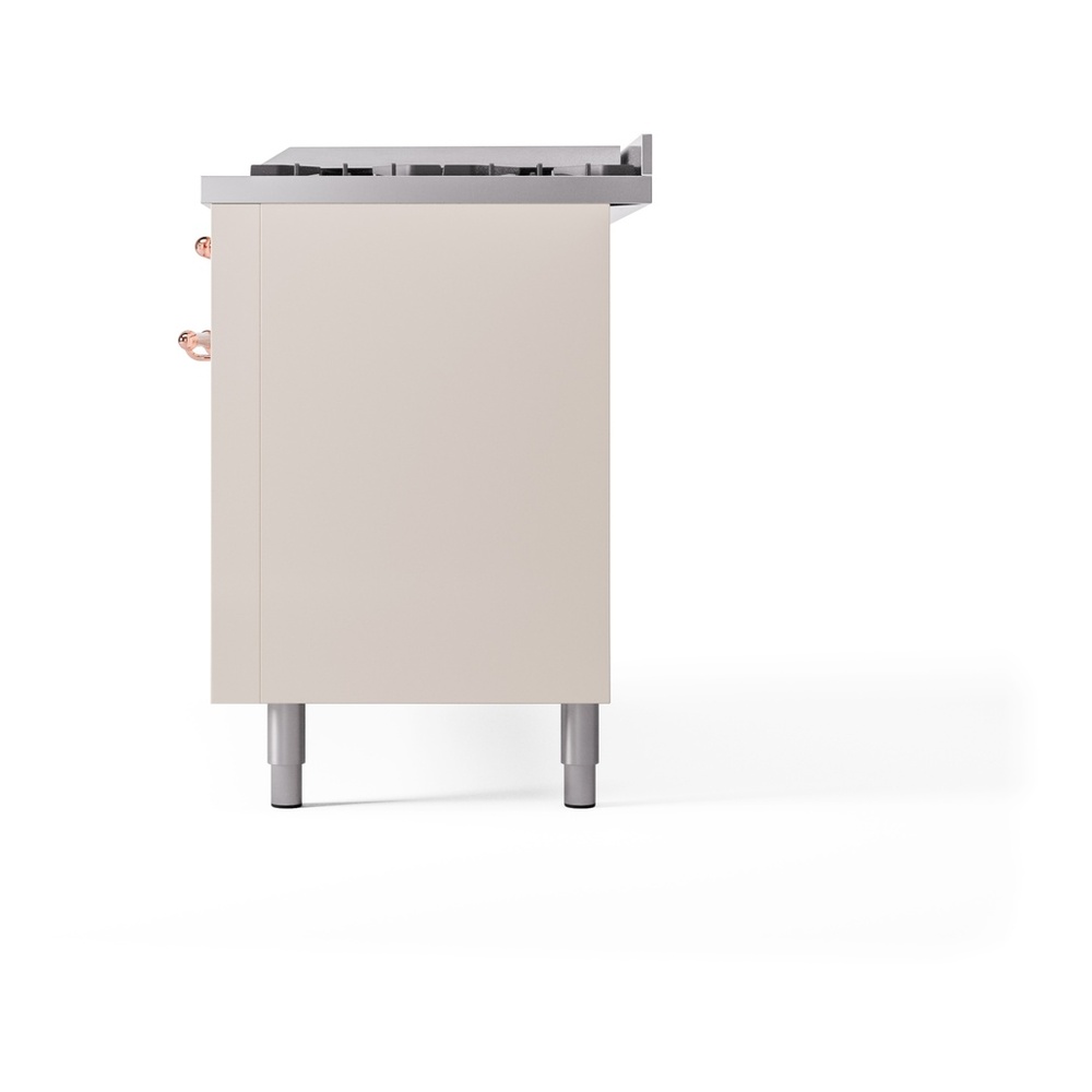 ILVE UP60FNMPAWP Nostalgie II 60 inch Dual Fuel Range with 5.8 cu. ft. Total Double Oven Capacity (9 Sealed Burners + Griddle, Natural Gas, Triple Glass Door, Antique White, Copper) 13 ILVE UP60FNMPAWGLP Nostalgie II 60" Dual Fuel Range, right side view