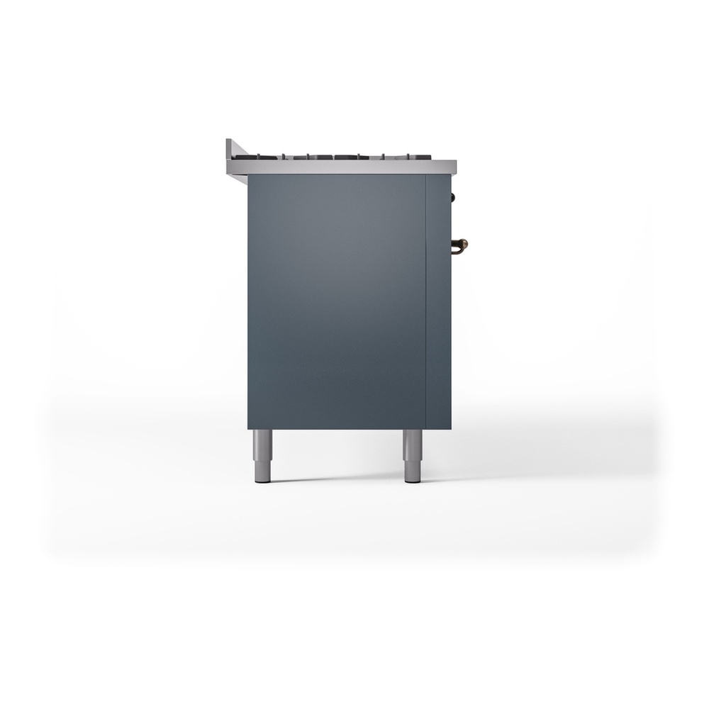 ILVE UP60FNMPBGBLP Nostalgie II 60 inch Dual Fuel Range with 5.8 cu. ft. Total Double Oven Capacity (9 Sealed Burners + Griddle, Liquid Propane, Triple Glass Door, Blue Grey, Burnished) 12 ILVE UP60FNMPBGBLP Nostalgie II 60" Dual Fuel Range, left side view