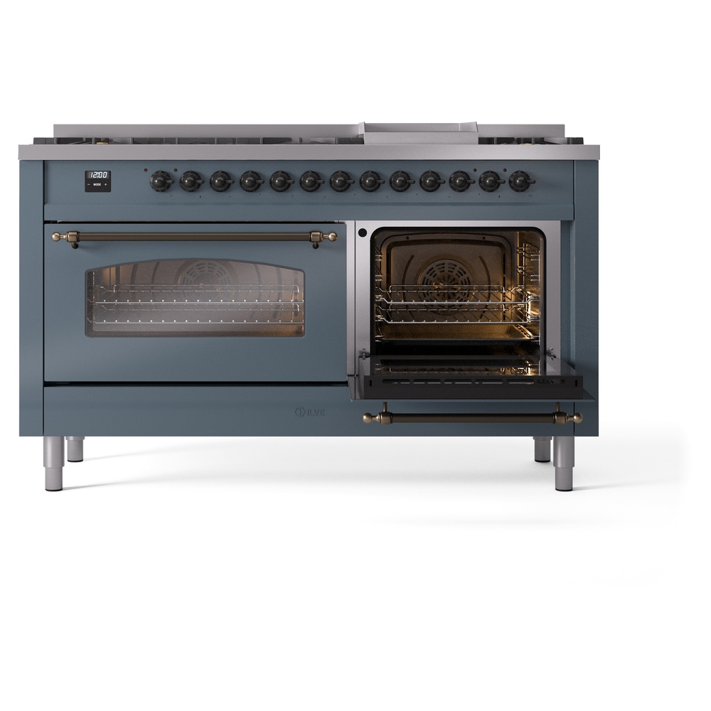 ILVE UP60FNMPBGB Nostalgie II 60" Dual Fuel Range, side oven door opened